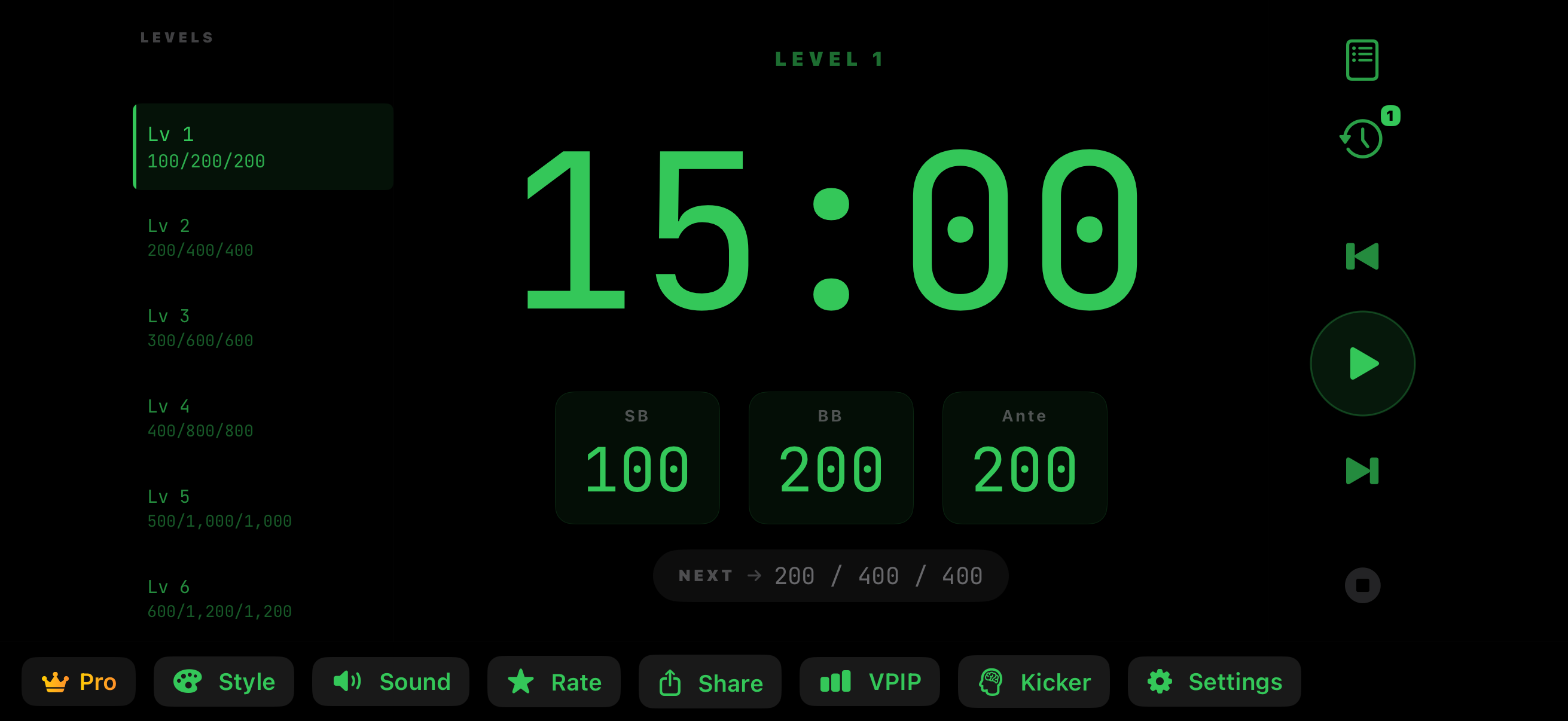 NextBlind timer screen
